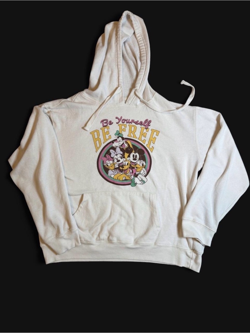 Disney Mickey and Friends “Be Yourself, Be Free “ Cream Hoodie Size XL